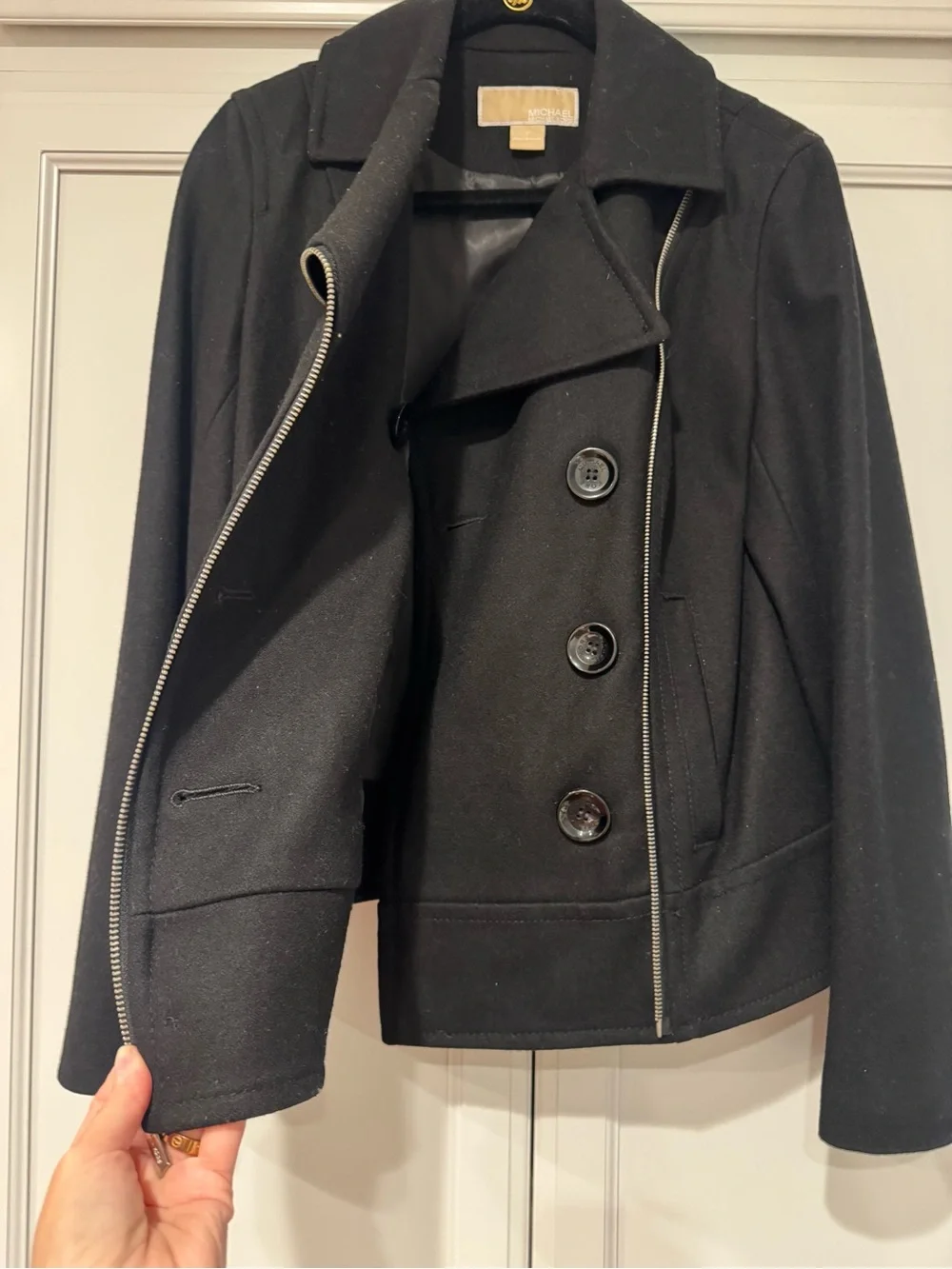 Michael Kors Black Asymmetrical Pea Coat